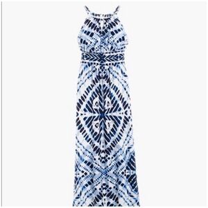 Chico's Blue Diamond Tie-Dye Maxi Dress keyhole Sleeveless Size 0 Women's 4